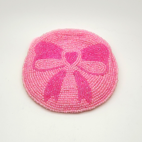 Handmade glass beaded round shape ribbon pink fashion coin pouch purse gift item - Picture 3 of 3